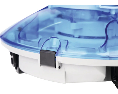 Detailansicht eines Poolreinigers mit transparentem Gehäuse
