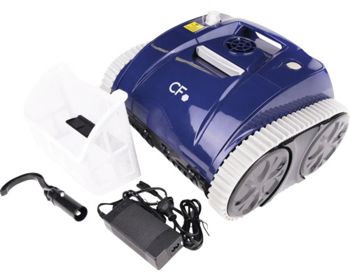 Robot de nettoyage de piscine avec récipient filtrant, chargeur et accessoires