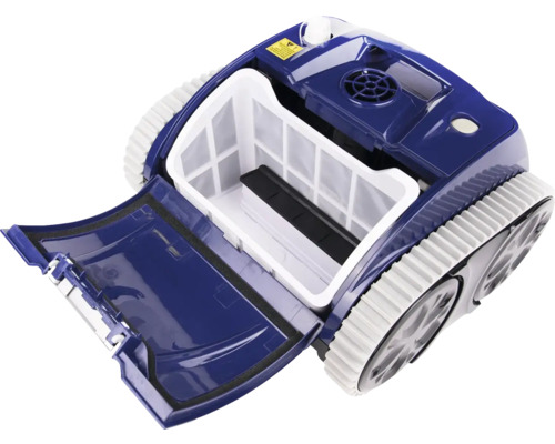 Robot de piscine avec compartiment de filtre ouvert