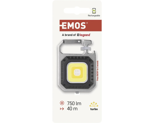 Lampe de poche rechargeable EMOS avec mousqueton et intensité lumineuse de 750 lumens