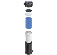 Schéma éclaté d''un filtre de bassin avec différentes couches de filtration