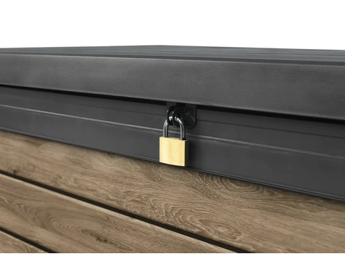 Vue détaillée d''un coffre de jardin avec cadenas pour un rangement sûr