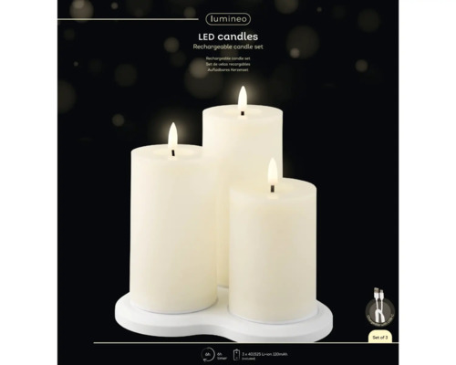 Bougies LED, jeu de bougies rechargeables, en trois parties