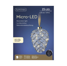 Lumineo Micro-LED Lampe décorative avec 15 LED, 15 cm de diamètre, alimentation par piles, fil d''argent et minuterie pour l''intérieur