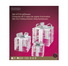 Set mit drei beleuchteten Geschenkboxen mit Schleife