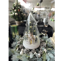 Sapin de Noël décoratif en verre avec petite maison, arbres et éclairage