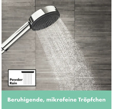 Handbrause mit Wasserstrahl und Symbol für Powder Rain Strahlart