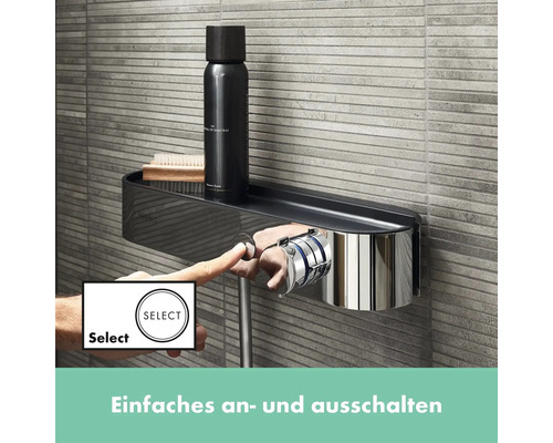 Duscharmatur mit Ablage und Select-Taste zur einfachen Bedienung.