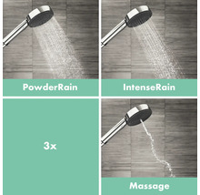 Handbrause mit drei Strahlarten: PowderRain, IntenseRain und Massage