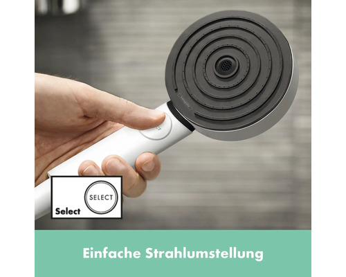 Handbrause mit Strahlartenumstellung durch Knopfdruck in der Hand