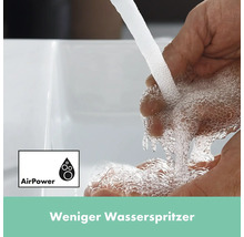 Wasserhahnstrahl mit AirPower Technologie für weniger Wasserspritzer