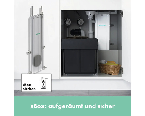 sBox Küchenarmatur Untertischinstallation mit Abfalleimer und Stauraum