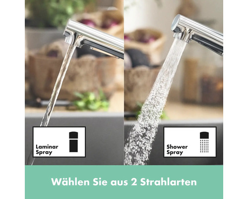 Zwei Wasserhahnstrahlarten: Laminarstrahl und Brausestrahl