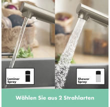 Küchenarmatur mit zwei Strahlarten: Laminarstrahl und Brausestrahl