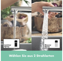 Comparaison d''un robinet de cuisine avec jet laminaire et jet douche.