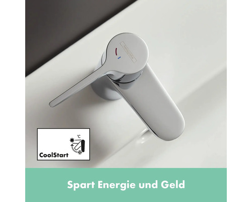 Nahaufnahme einer Armatur mit dem CoolStart Symbol, das Energie sparen symbolisiert.