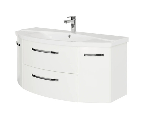 Meuble-lavabo avec deux tiroirs, une armoire et un robinet