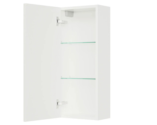 Armoire de toilette à miroir ouverte avec étagères en verre