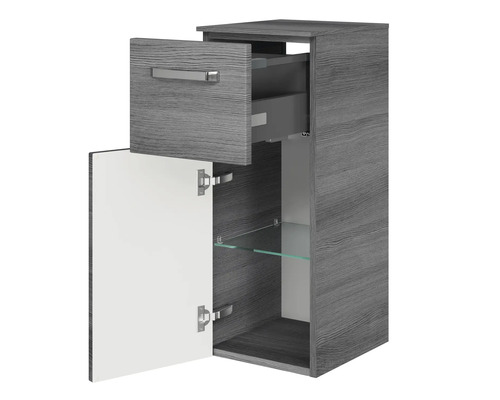 Hängeschrank mit Schublade, offener Tür und Glasböden