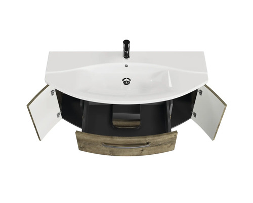 Meuble-lavabo avec meuble bas ouvert, tiroir et deux portes