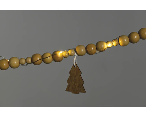 Guirlande lumineuse décorative avec boules en bois et pendentif sapin de Noël en bois