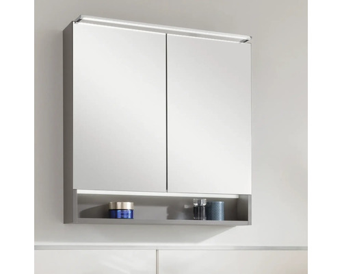 Spiegelschrank mit zwei Türen und offenem Fach