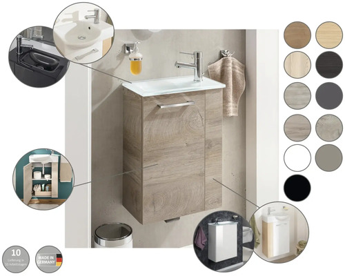 Meuble sous-lavabo avec lavabo et différentes options de couleur