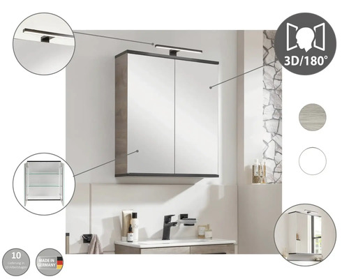Armoire de toilette à miroir avec éclairage au-dessus d''un lavabo dans une salle de bains