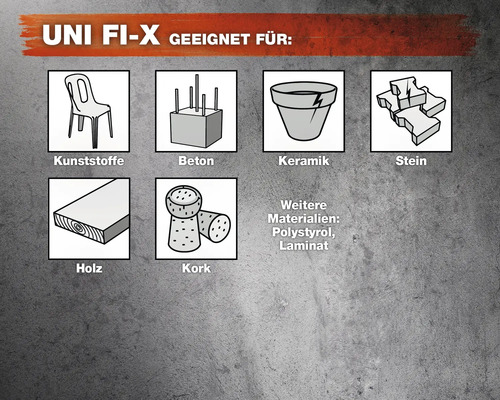 UNI FI-X Geeignet für: Kunststoffe, Beton, Keramik, Stein, Holz, Kork, Polystyrol und Laminat