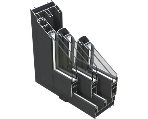 Coupe transversale d''un cadre de fenêtre avec vitrage multiple pour une meilleure isolation thermique
