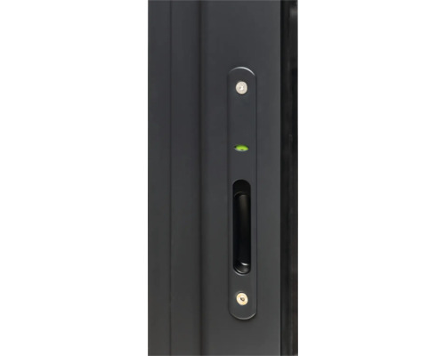 Ferrure de porte coulissante avec creux de poignée et niveau à bulle intégré