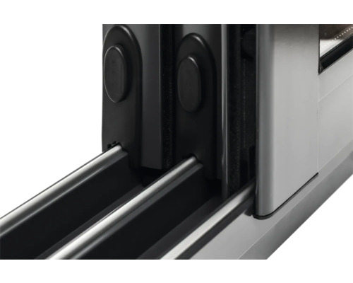 Vue détaillée d''un mécanisme de porte coulissante avec rails de guidage