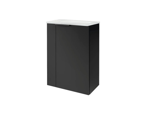 Meuble sous-lavabo avec deux portes et lavabo blanc