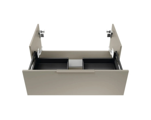 Meuble sous-lavabo avec système de tiroirs ouverts pour salle de bains