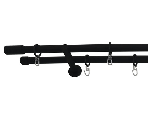Doppelgardinenstange mit Ringen und Haken zur Gardinenbefestigung