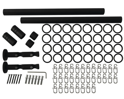 Gardinenstangenset mit zwei Stangen, Ringen, Haken und Befestigungsmaterial