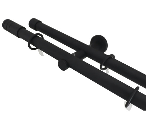 Doppel Vorhangstange aus Metall mit Ringen und Halterung