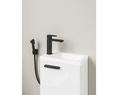 Badezimmerwaschtisch mit Armatur und Bidetdusche