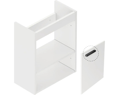 Weisser Unterschrank mit zwei Regalböden und einem Griff