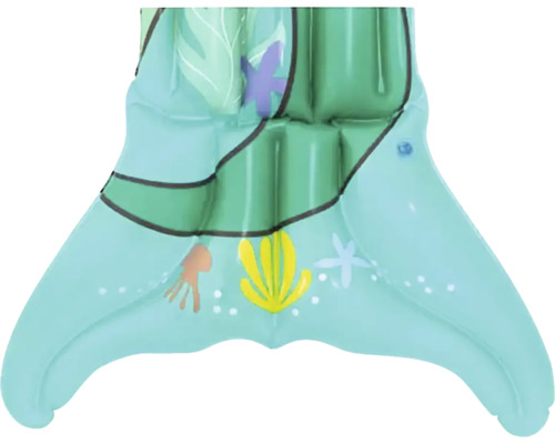 Détail d''une queue de sirène gonflable avec des motifs marins