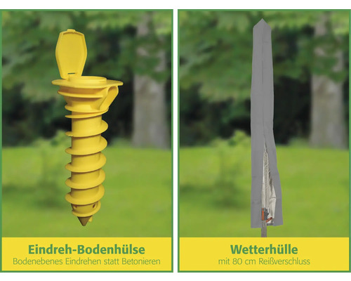 Image d''une douille de terre à visser et d''une housse de protection pour parasols.