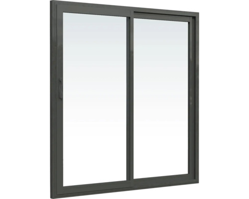 Fenêtre coulissante grise à deux vantaux