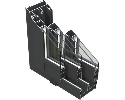 Coupe transversale d''une fenêtre à vitrage multiple et cadre