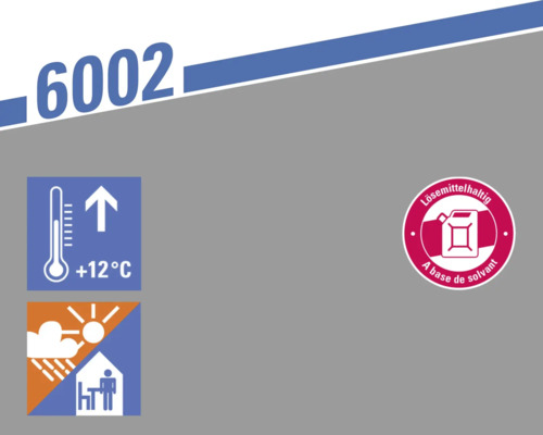 Informationen zu Produkteigenschaften: Verarbeitungstemperatur ab 12 Grad, geeignet für Innen- und Außenbereich, lösemittelhaltig