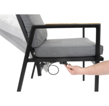 Verstellbarer Gartenstuhl mit Metallgestell und grauen Polstern