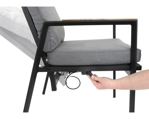 Verstellbarer Gartenstuhl mit Metallgestell und grauen Polstern