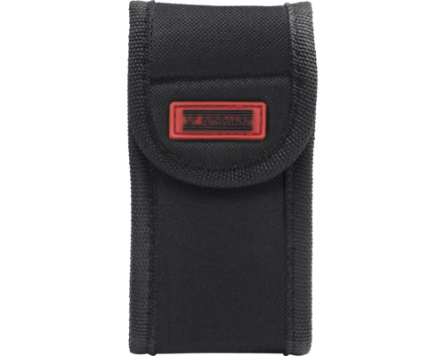 Schwarze Werkzeugtasche aus Stoff mit Firmenlogo