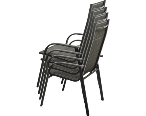 Chaises de jardin empilables en métal et en tissu textile, quatre pièces