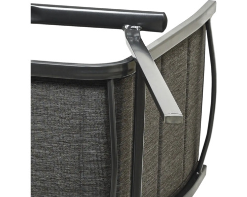 Vue détaillée d''une chaise avec revêtement textile et cadre métallique