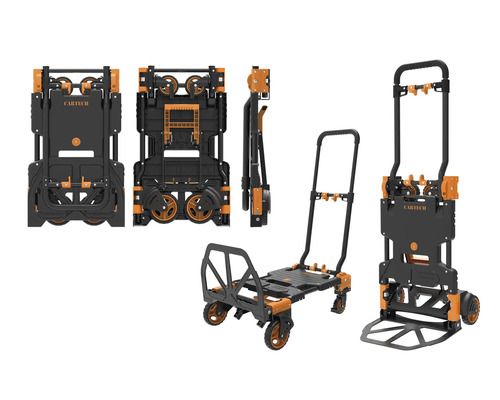 Chariot de transport pliable en plastique et métal sous différents angles